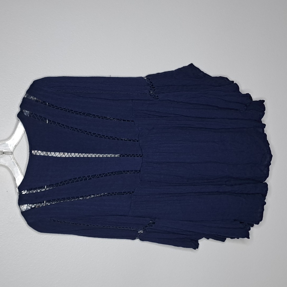 RARE Free People Blue Bohemian hippie flowy Mini beach Dress XS - Picture 3 of 9